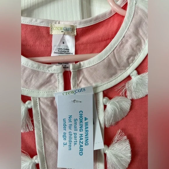 J Crew crewcuts size 5 coral t shirt dress with tassels, NWT - Picture 4 of 9